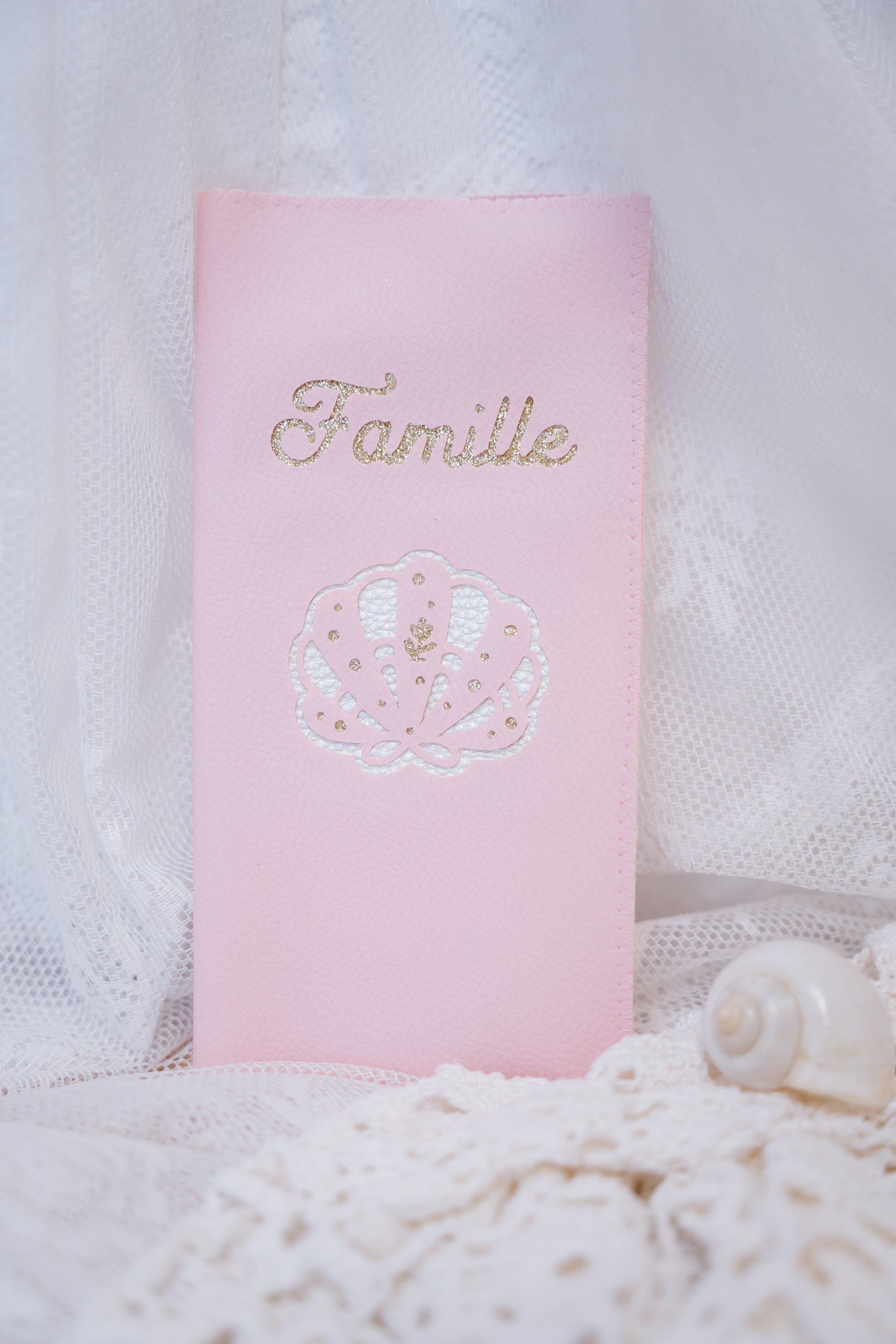 Protège livret de famille collection coquillage rose personnalisé