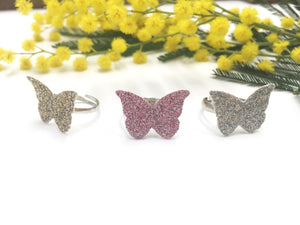 Bague fillette glitters papillon - Crapaud Chou, le cadeau de naissance original et personnalisé