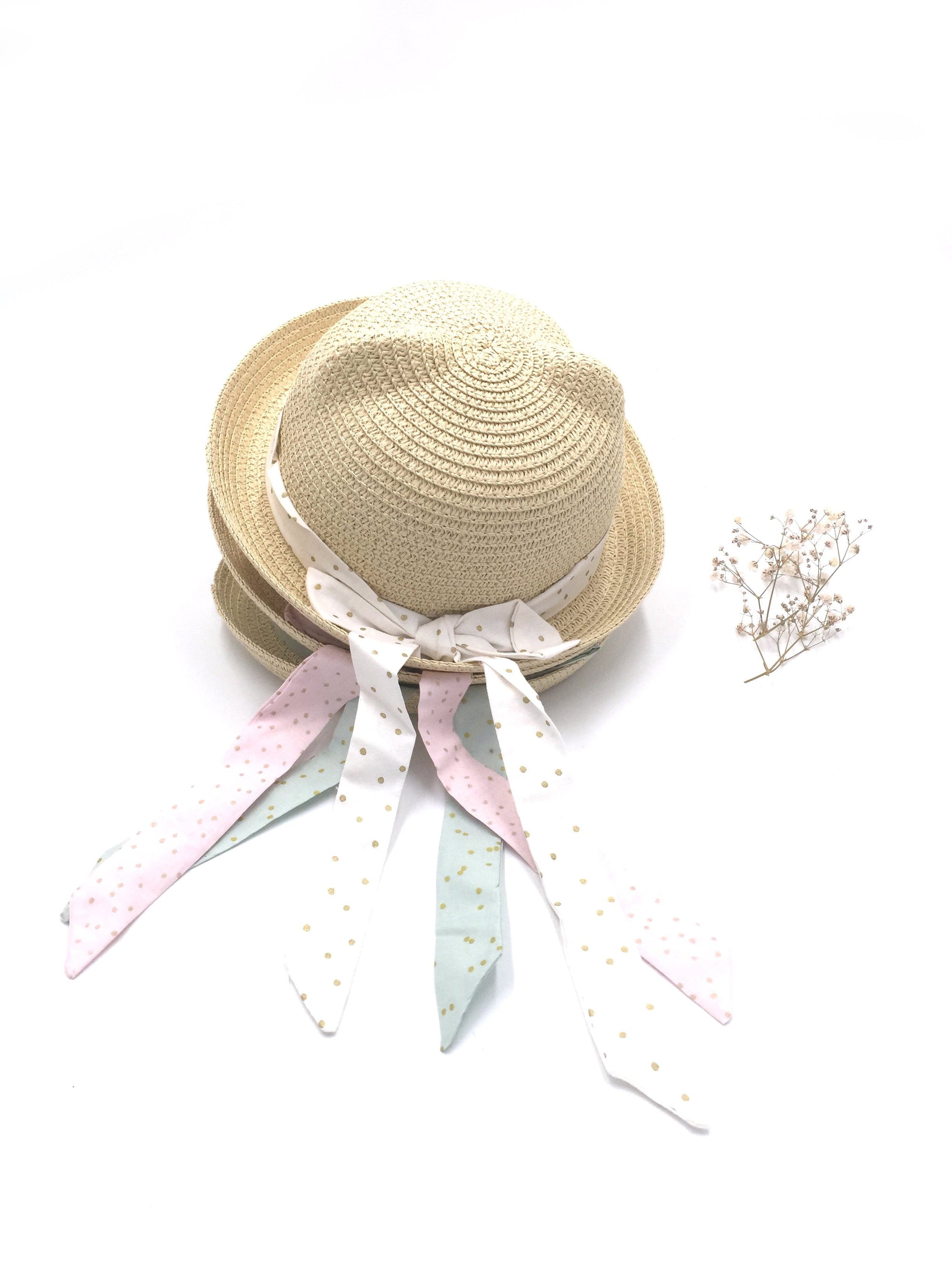 Chapeau de paille à pois doré - Crapaud Chou, le cadeau de naissance original et personnalisé